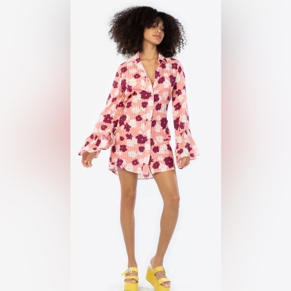 NWT Tanya Taylor Alena Floral Print Cotton Mini Dress in Pink Sz 0